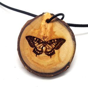 Swallowtail Butterfly Wooden Pendant Necklace
